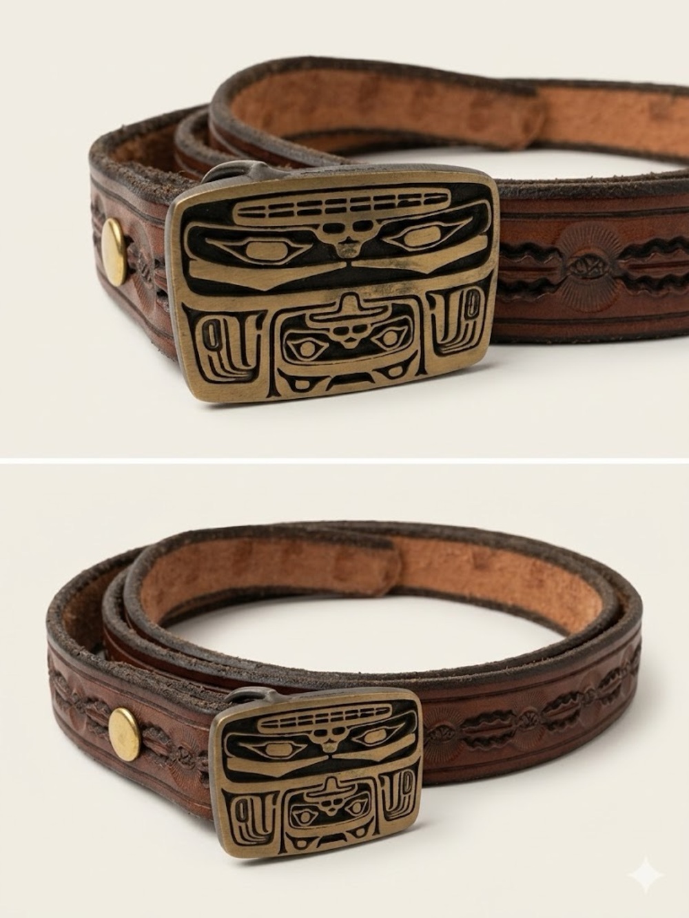 Robert Crew Morphosis Leathers Vintage Tooled Totem Belt Brown